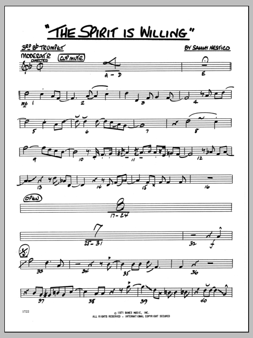 Download Sammy Nestico The Spirit Is Willing - 3rd Bb Trumpet Sheet Music