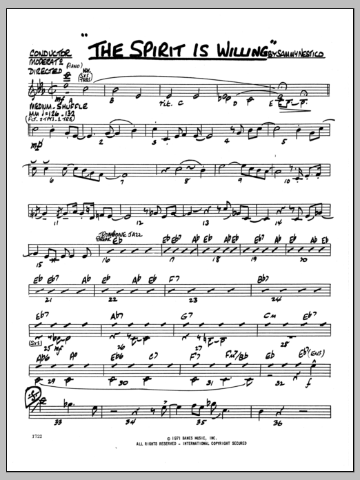 Download Sammy Nestico The Spirit Is Willing - Conductor Sheet Music