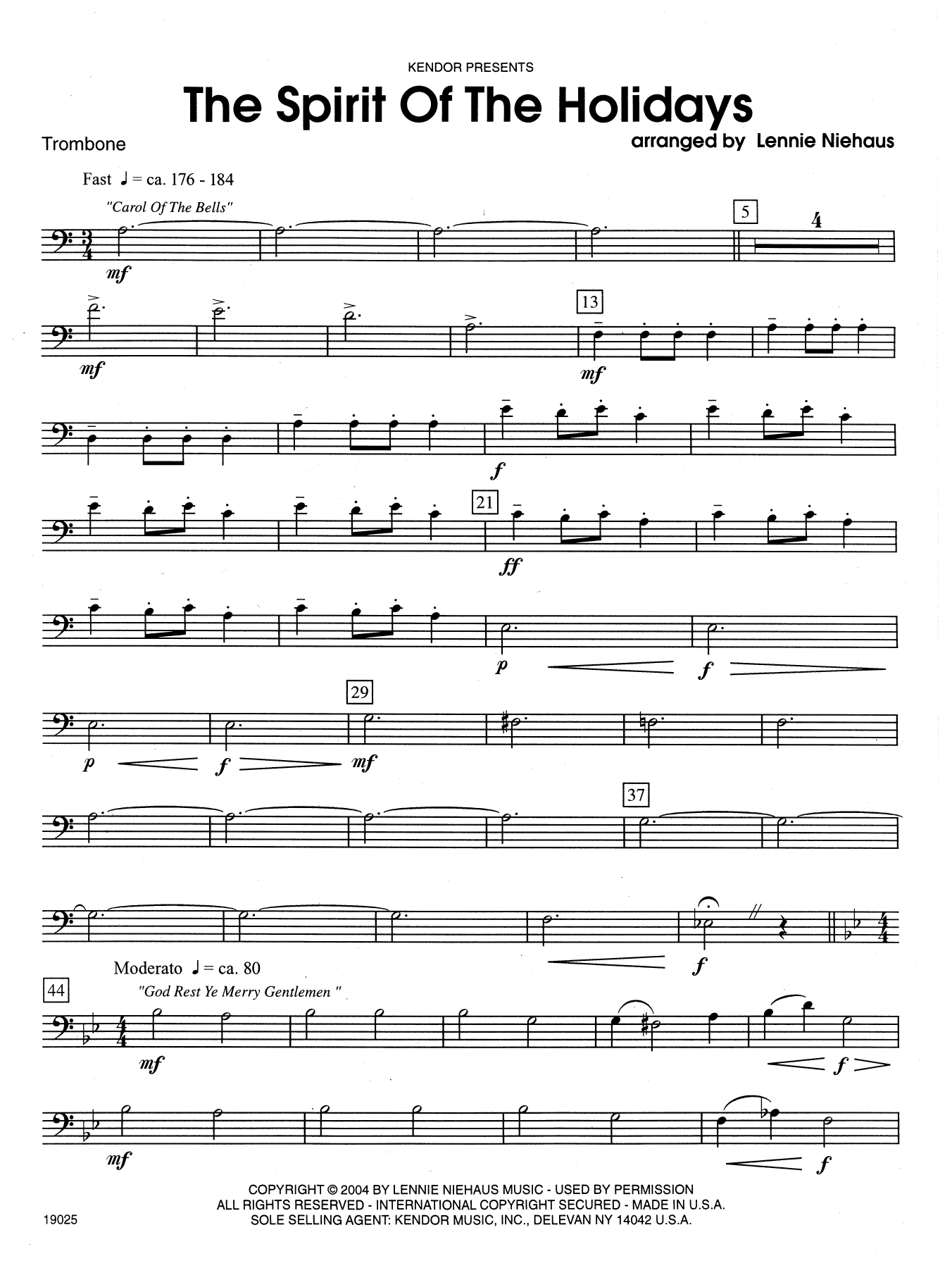 Download Lennie Niehaus The Spirit Of The Holidays - Trombone Sheet Music