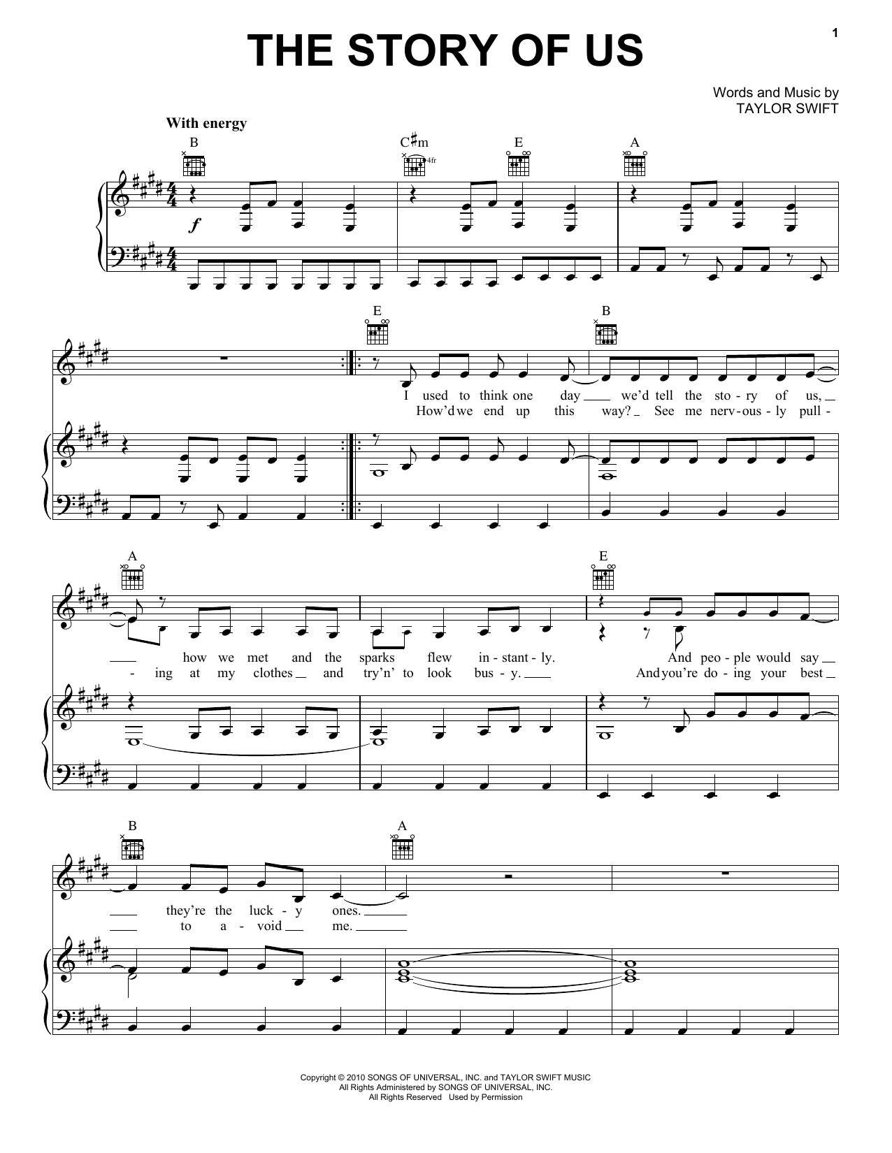 Download Taylor Swift The Story Of Us Sheet Music