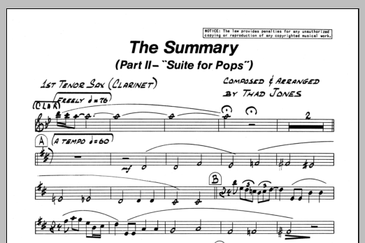 Download Thad Jones The Summary - 1st Bb Tenor Saxophone Sheet Music