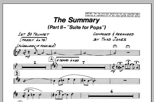 Download Thad Jones The Summary - 1st Bb Trumpet Sheet Music
