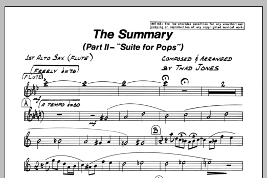 Download Thad Jones The Summary - 1st Eb Alto Saxophone Sheet Music