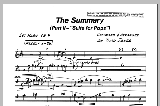 Download Thad Jones The Summary - 1st F Horn Sheet Music