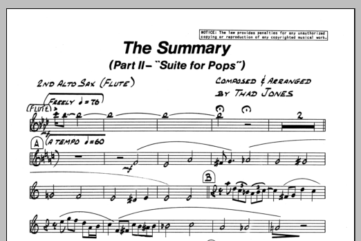 Download Thad Jones The Summary - 2nd Eb Alto Saxophone Sheet Music