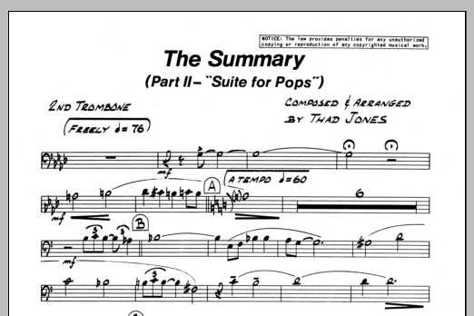 Download Thad Jones The Summary - 2nd Trombone Sheet Music