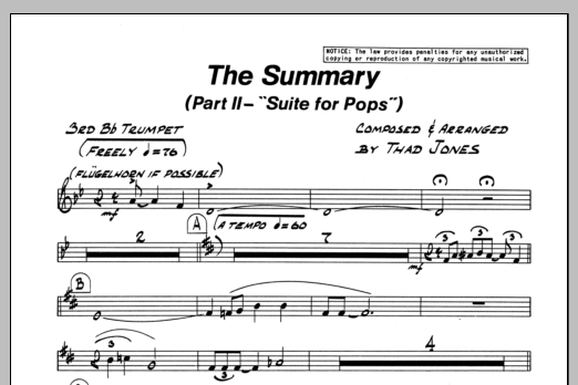 Download Thad Jones The Summary - 3rd Bb Trumpet Sheet Music