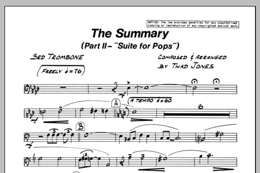 Download Thad Jones The Summary - 3rd Trombone Sheet Music