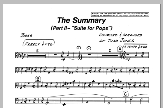 Download Thad Jones The Summary - Bass Sheet Music