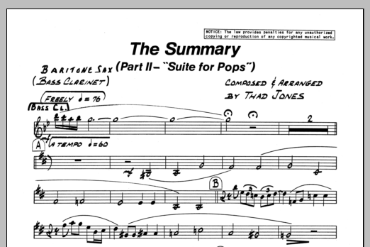 Download Thad Jones The Summary - Eb Baritone Sax Sheet Music