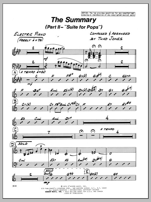Download Thad Jones The Summary - Piano Sheet Music