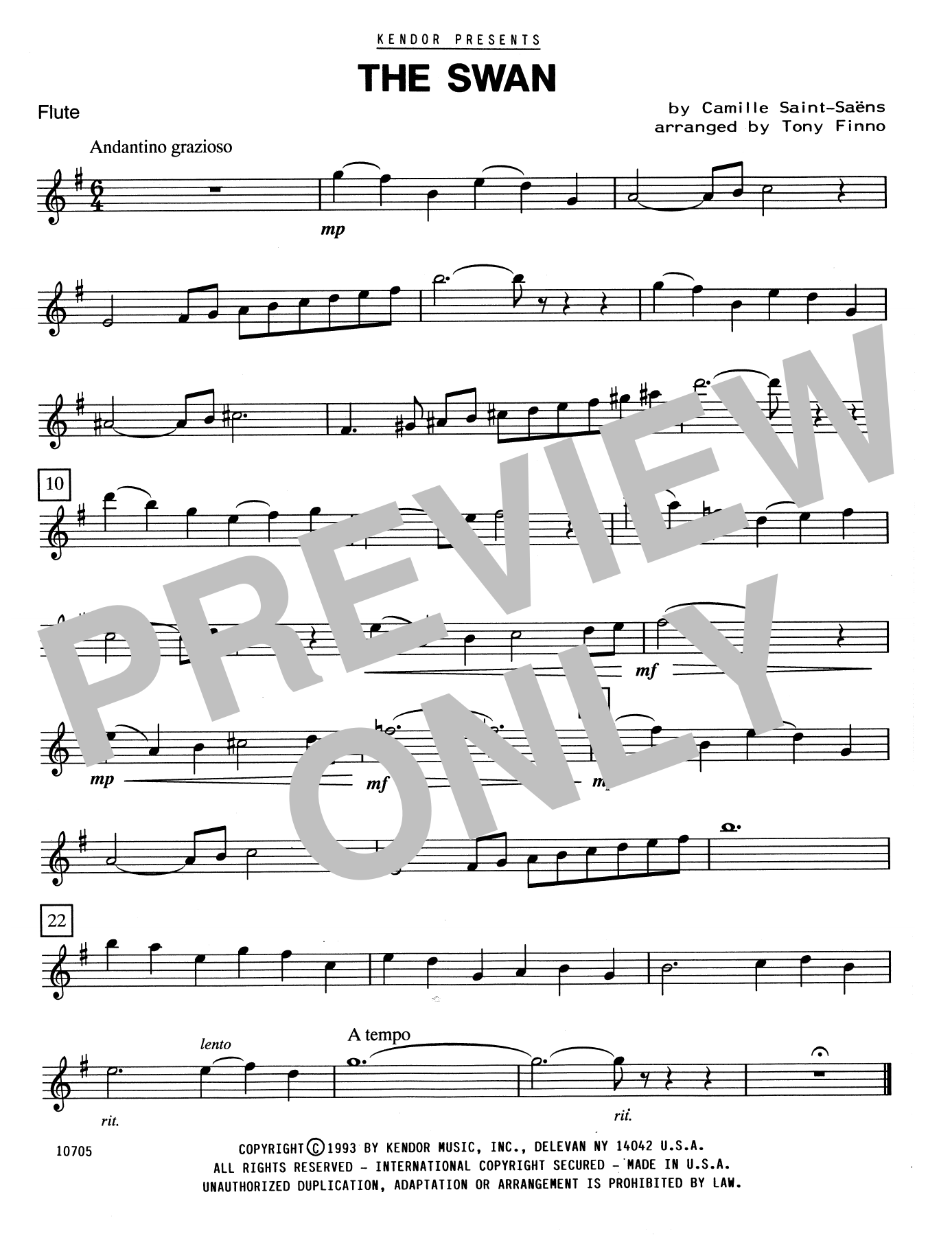 Download Tony Finno The Swan - Flute Sheet Music