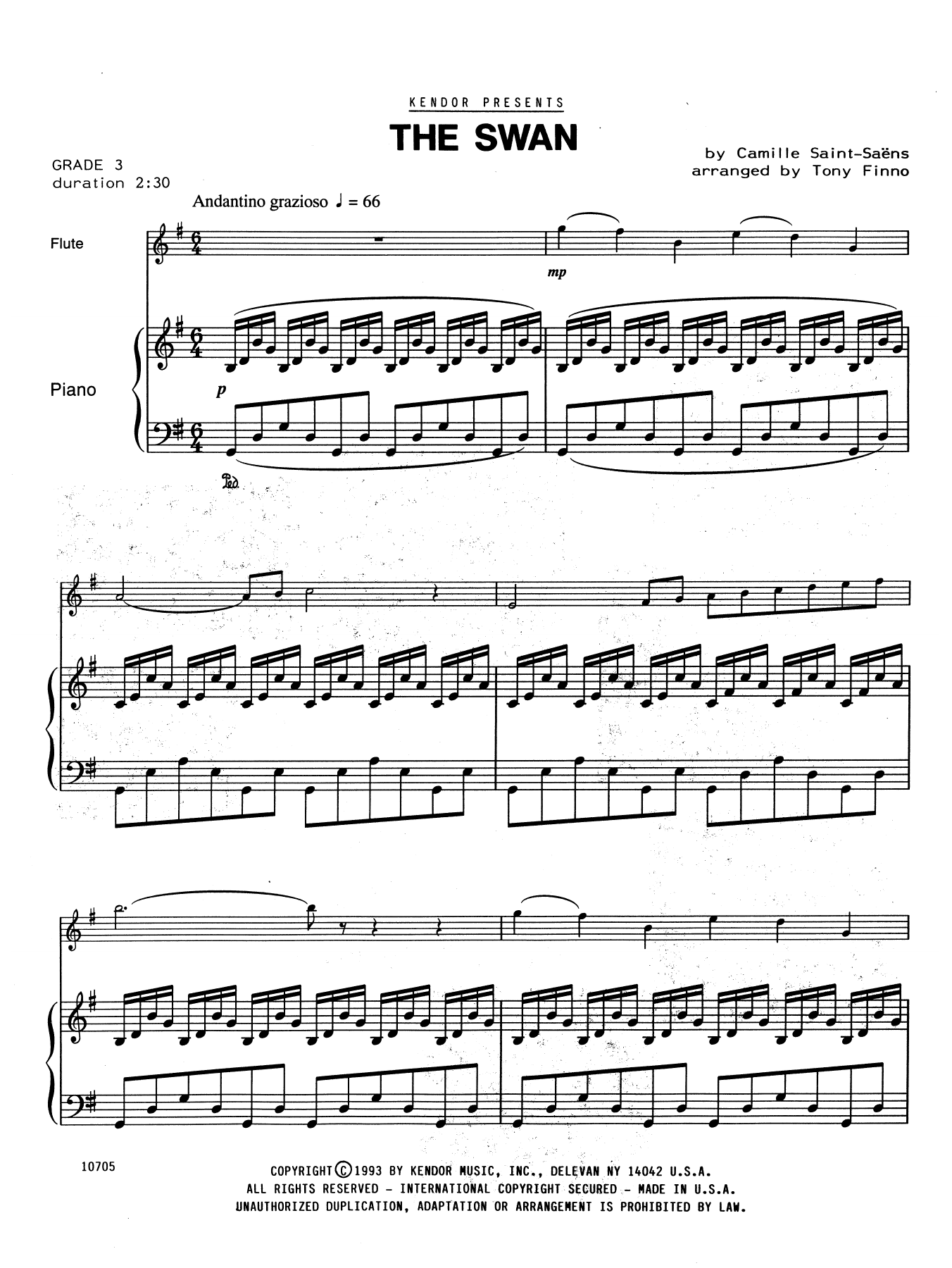 Download Tony Finno The Swan - Piano (optional) Sheet Music