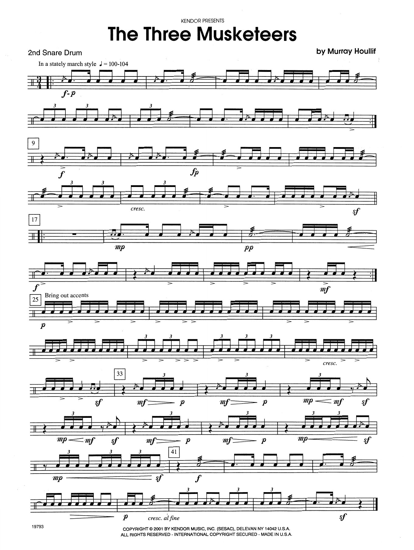 Download Murray Houllif The Three Musketeers - Percussion 2 Sheet Music