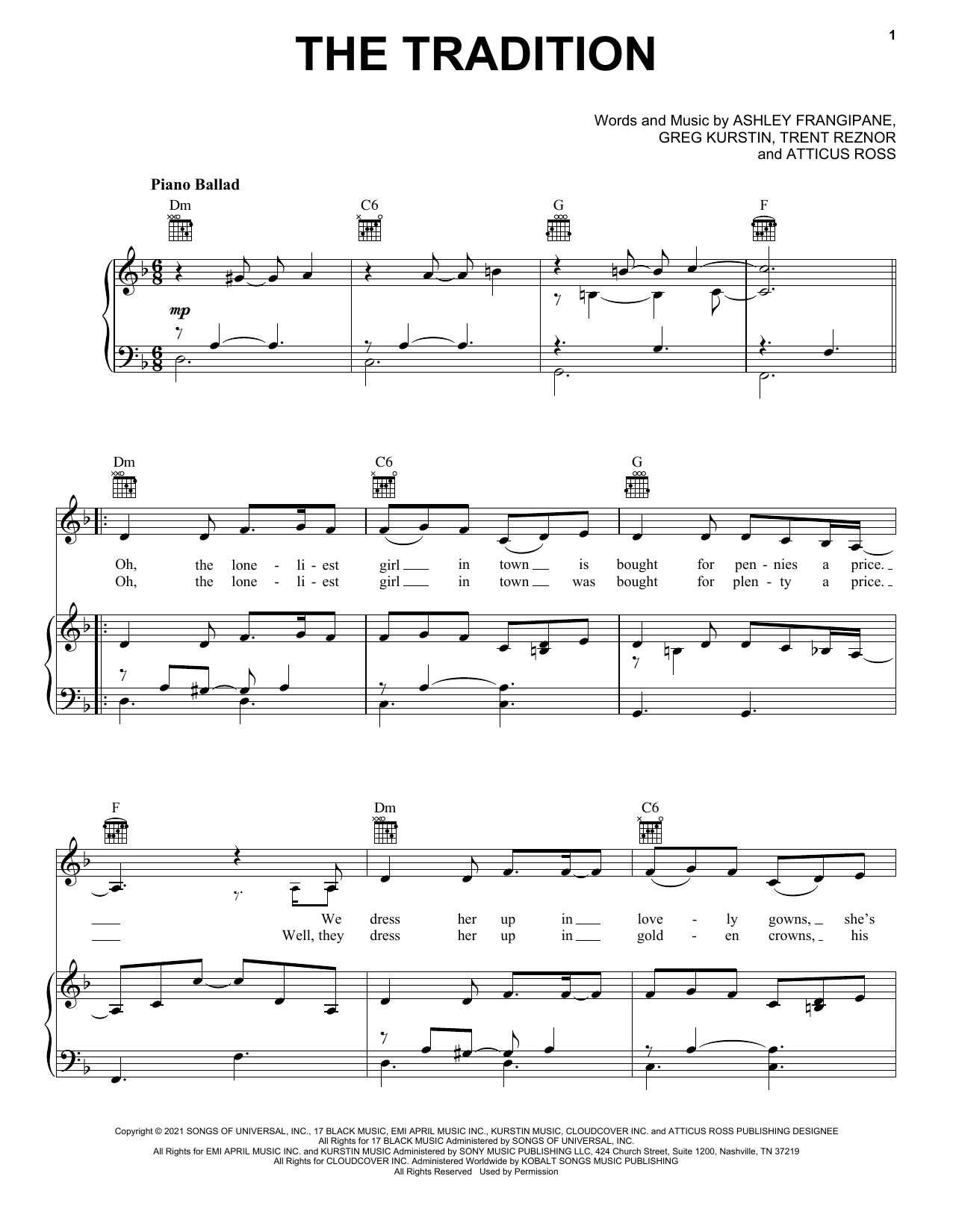 Halsey The Tradition sheet music notes printable PDF score