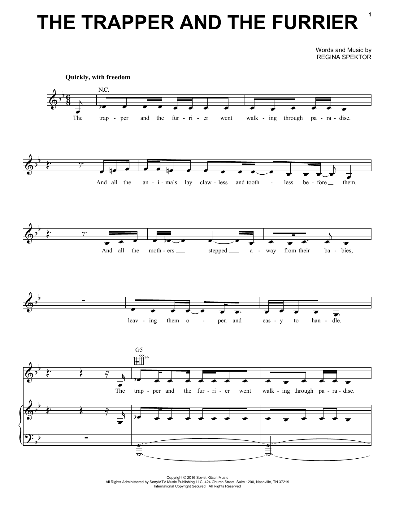 Download Regina Spektor The Trapper And The Furrier Sheet Music