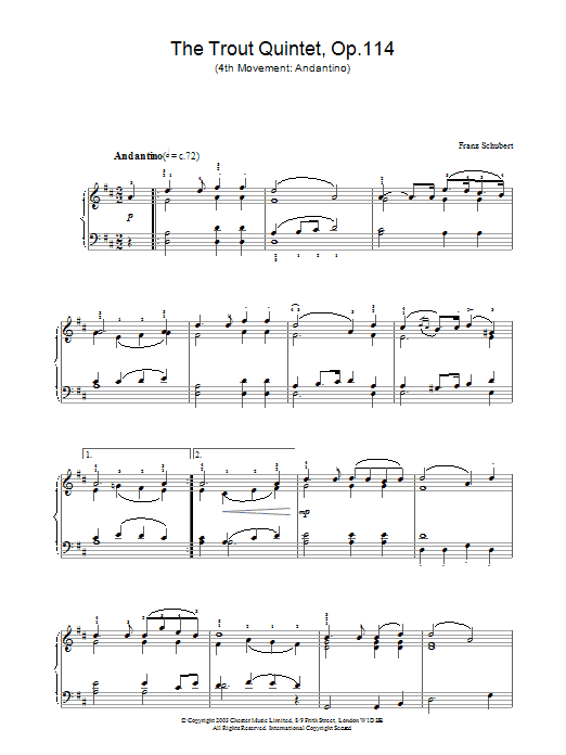 Franz Schubert Theme From The Trout Quintet (Die Forelle) sheet music notes printable PDF score