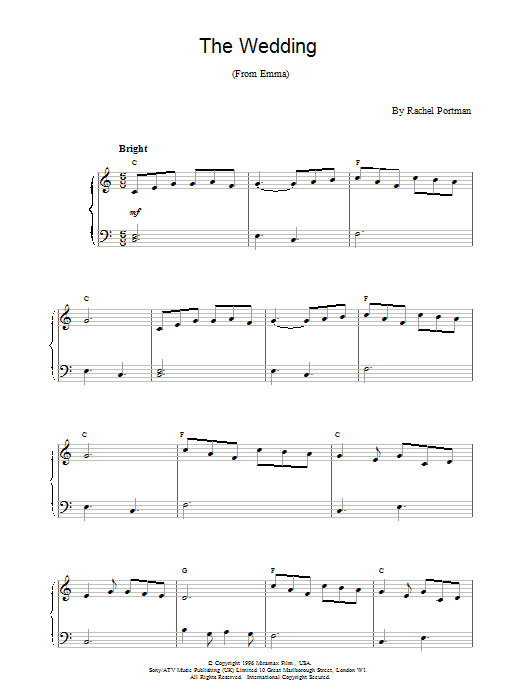Rachel Portman The Wedding (from Emma) sheet music notes printable PDF score