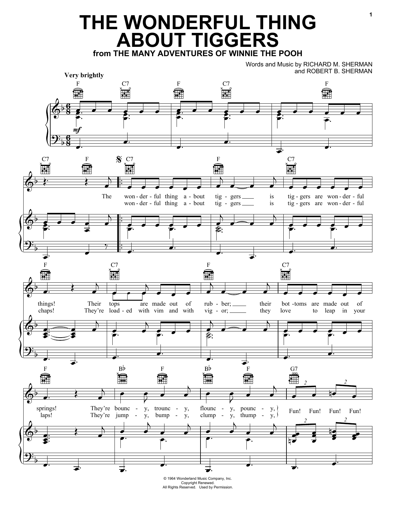 Sherman Brothers The Wonderful Thing About Tiggers sheet music notes printable PDF score