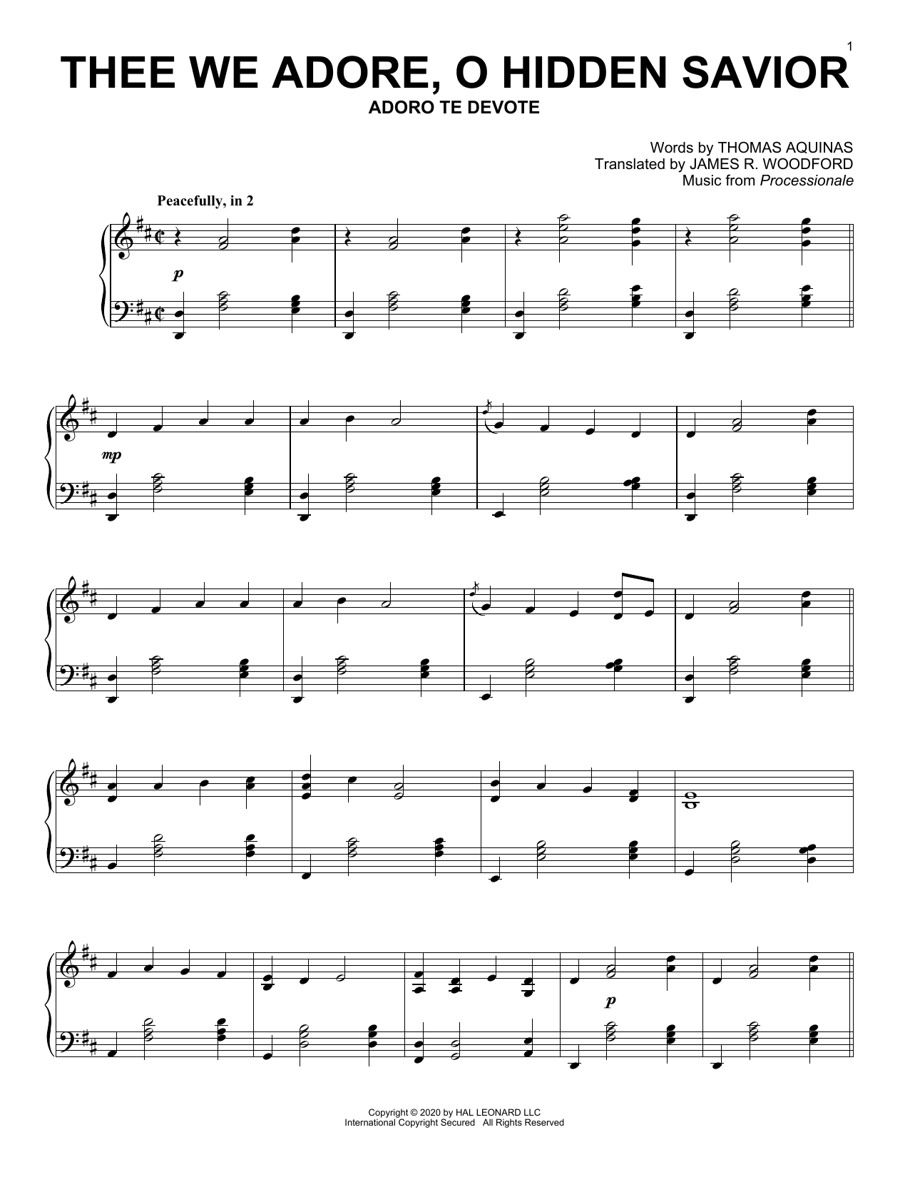 Download Thomas Aquinas Thee We Adore, O Hidden Savior Sheet Music