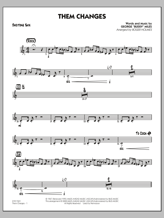 Download Roger Holmes Them Changes - Baritone Sax Sheet Music