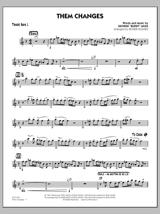 Download Roger Holmes Them Changes - Tenor Sax 1 Sheet Music