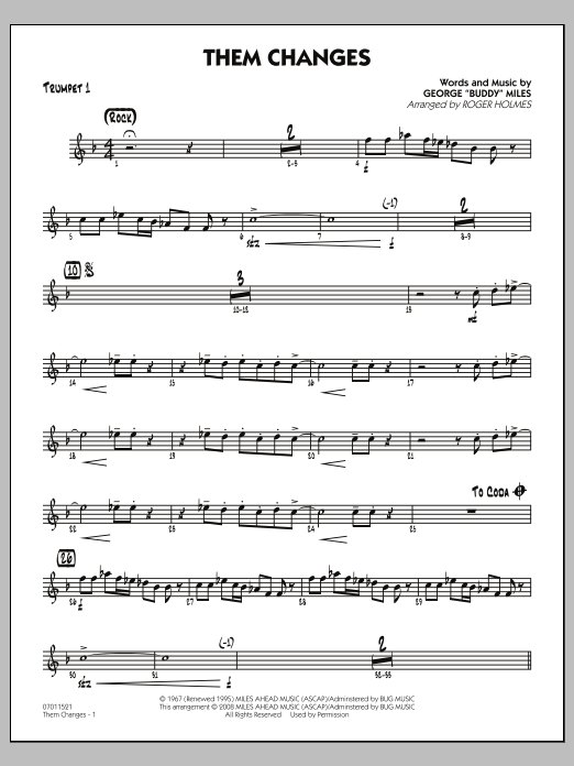 Download Roger Holmes Them Changes - Trumpet 1 Sheet Music