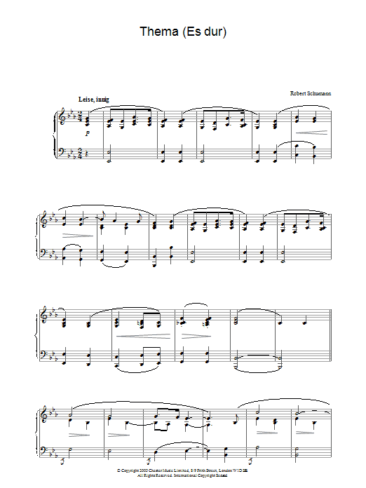 Download Robert Schumann Thema (Es dur) Sheet Music