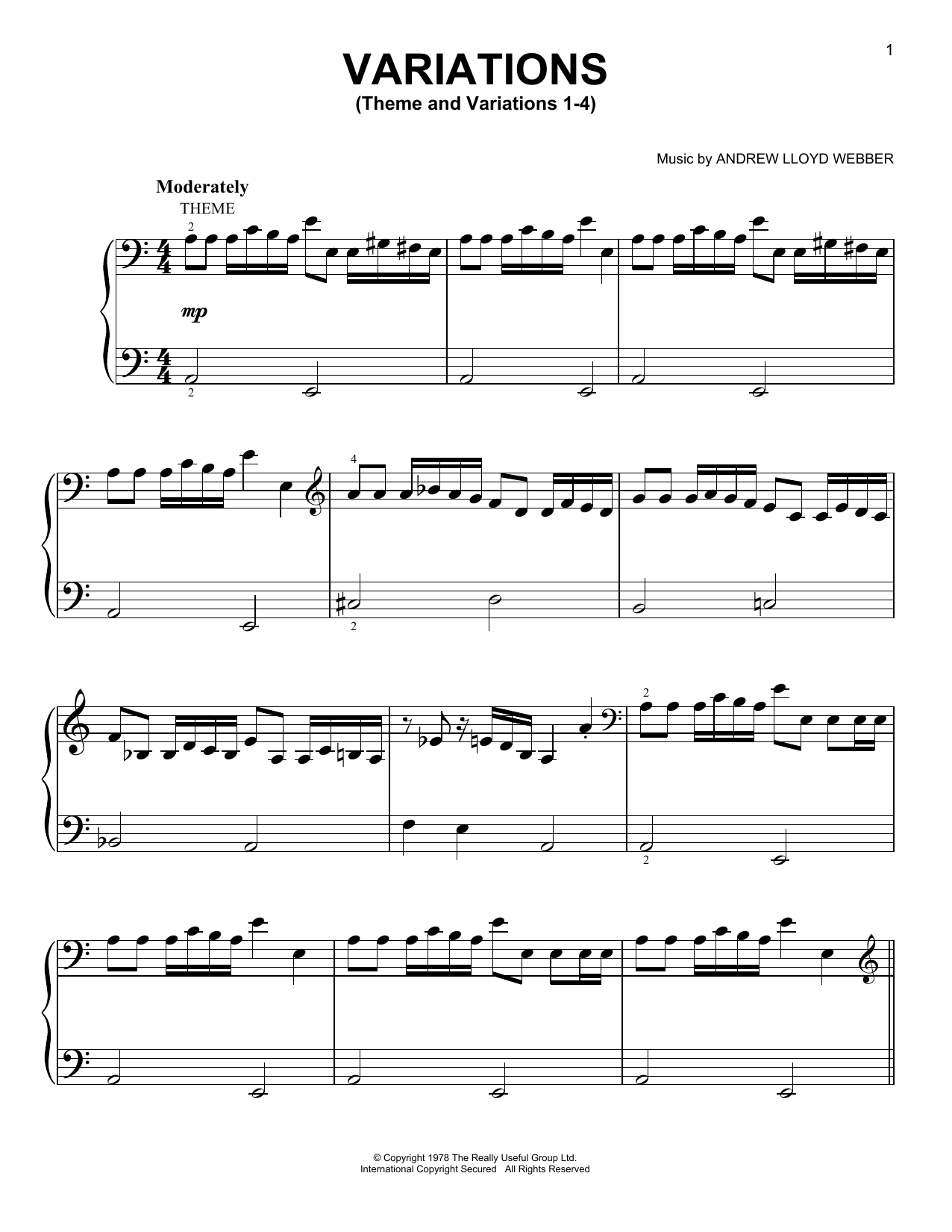 Download Andrew Lloyd Webber Theme And Variations 1-4 Sheet Music