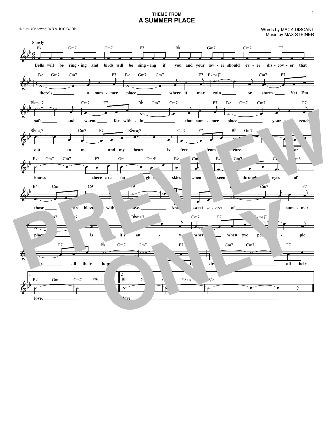 Download Max Steiner (Theme From) A Summer Place Sheet Music