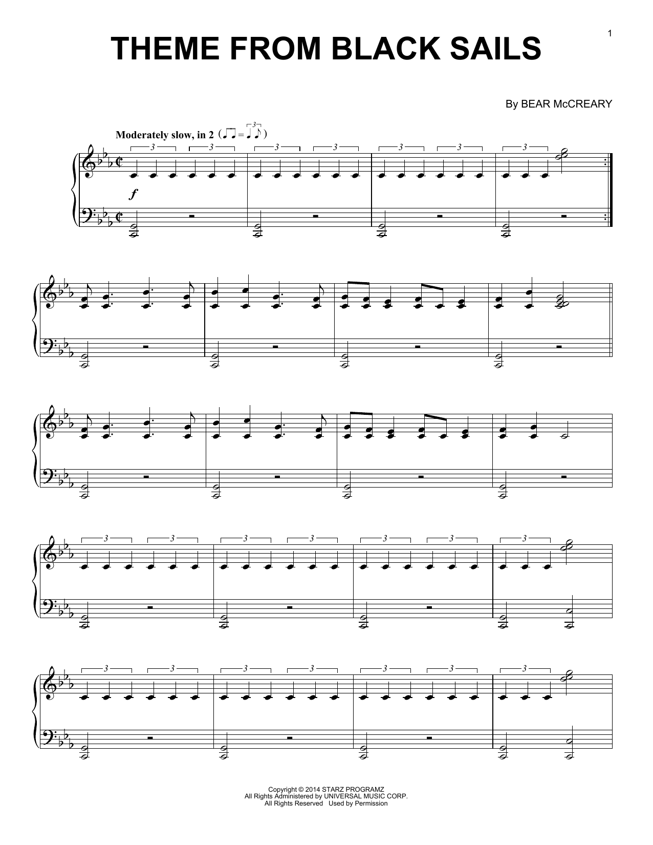 Bear McCreary Theme From Black Sails sheet music notes printable PDF score