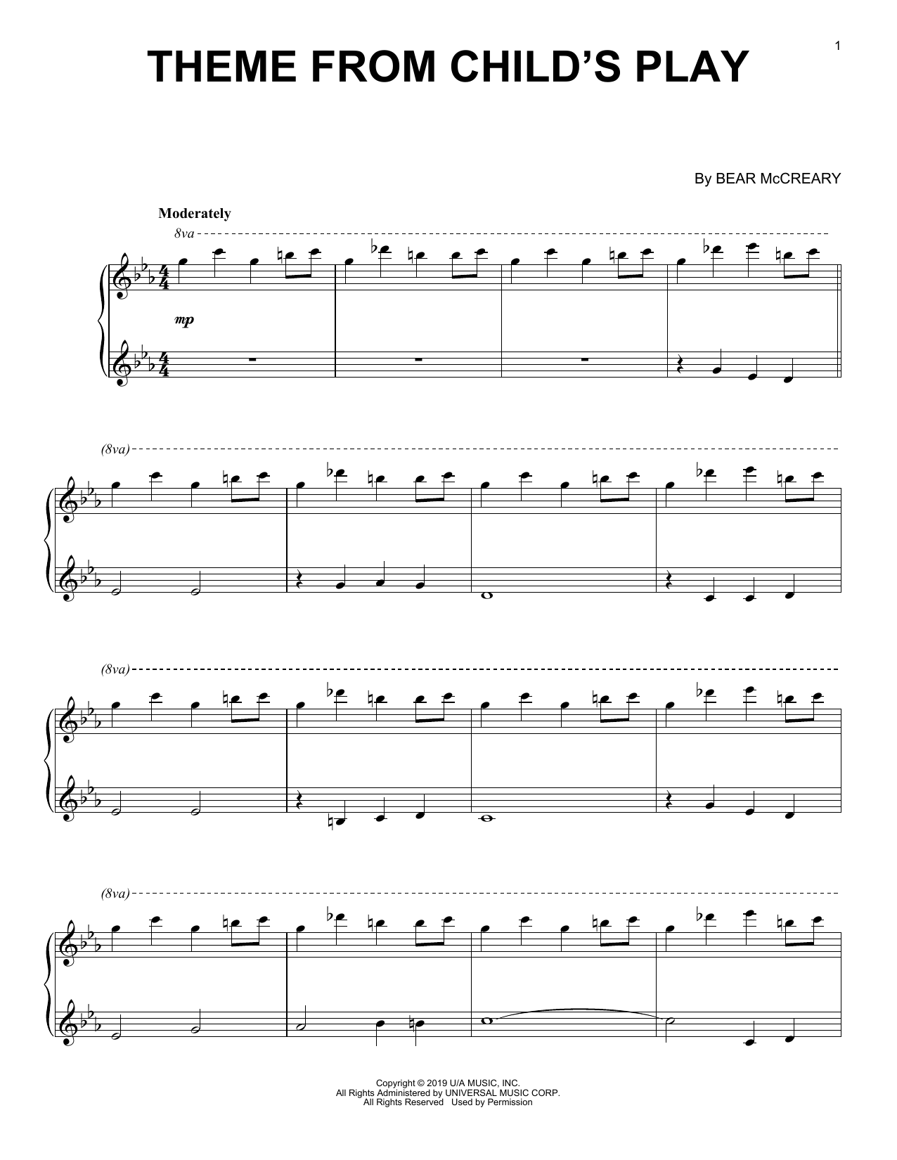 Bear McCreary Theme From Child's Play sheet music notes printable PDF score