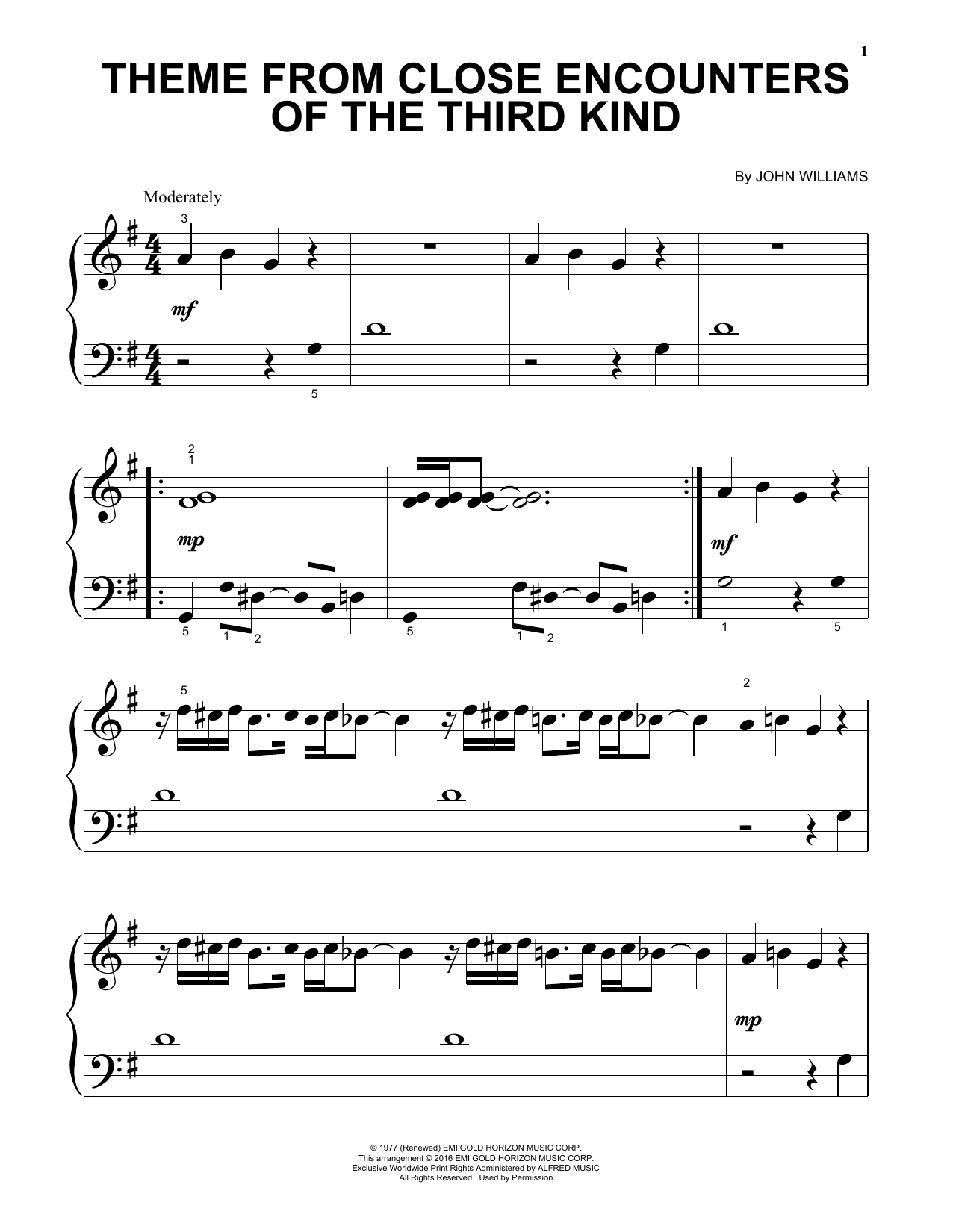 Download John Williams Theme From Close Encounters Of The Thir Sheet Music