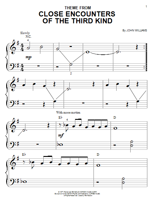 Download John Williams Theme From Close Encounters Of The Thir Sheet Music