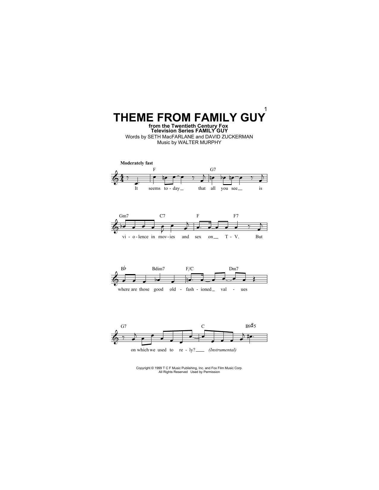 Download Seth MacFarlane Theme From Family Guy Sheet Music