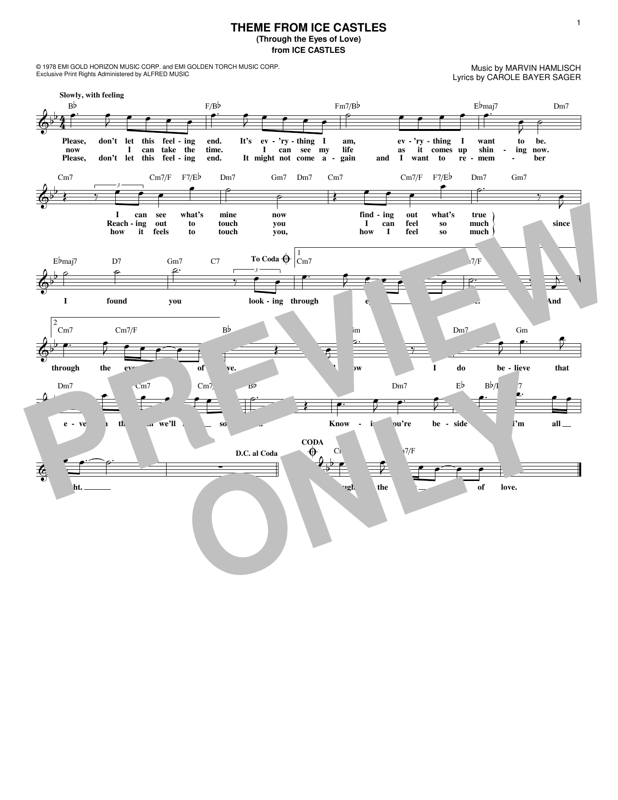 Download Carole Bayer Sager Theme From Ice Castles (Through The Eye Sheet Music