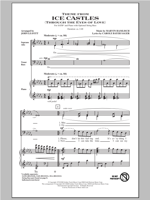 Download Marvin Hamlisch Theme From Ice Castles (Through The Eye Sheet Music