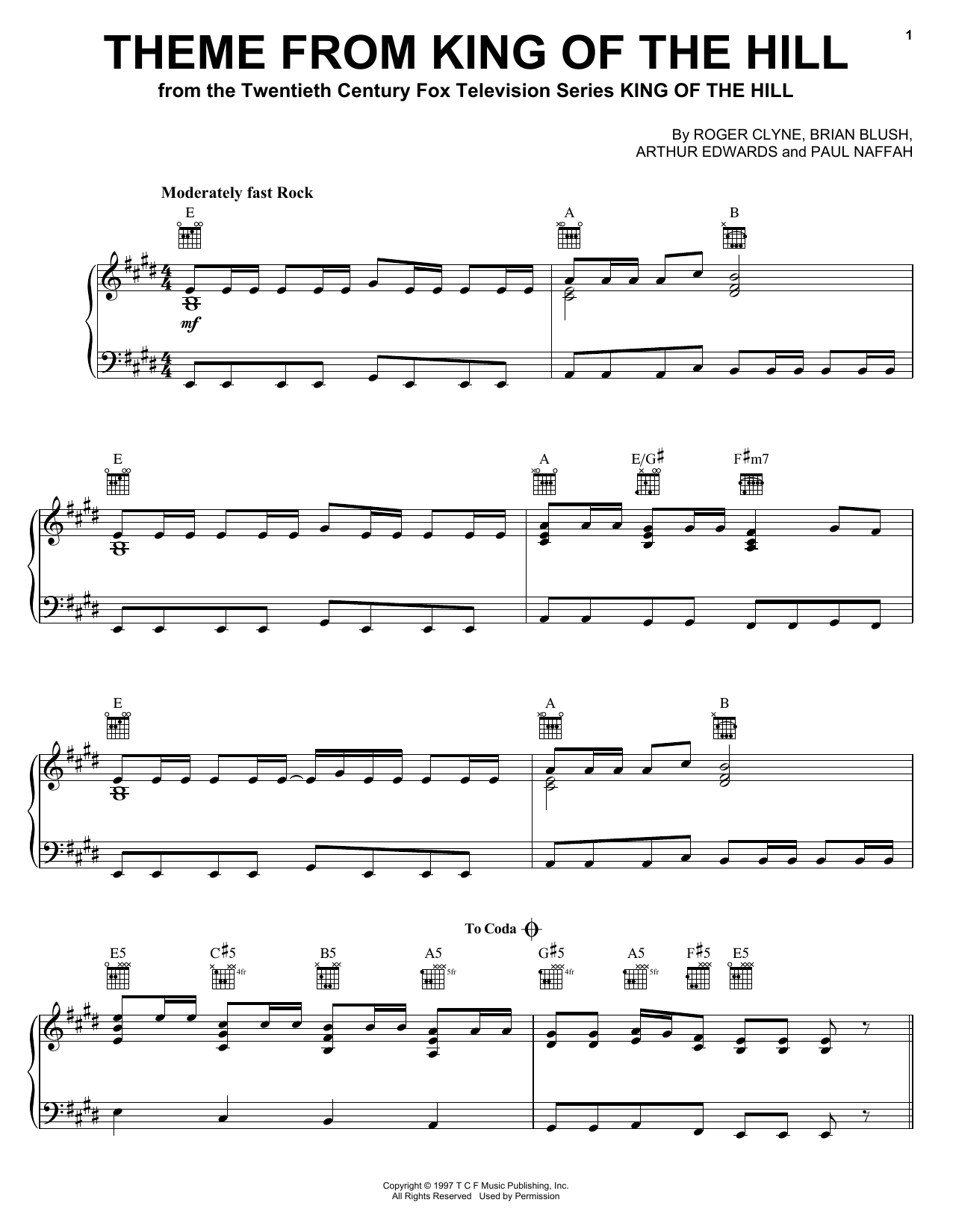 Download Roger Clyne Theme From King Of The Hill Sheet Music