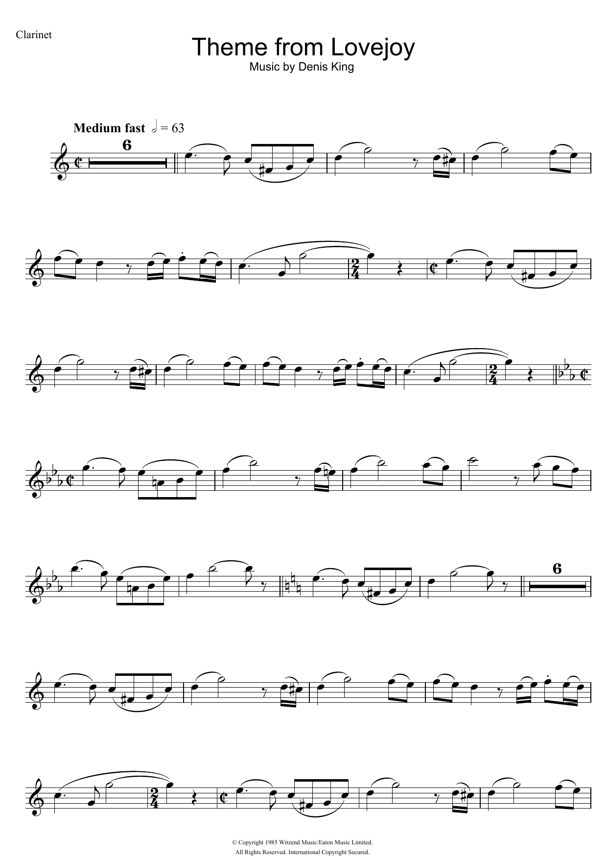 Download Denis King Theme from Lovejoy Sheet Music