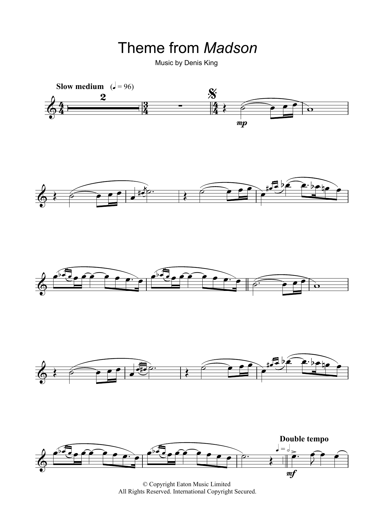 Download Denis King Theme from Madson Sheet Music