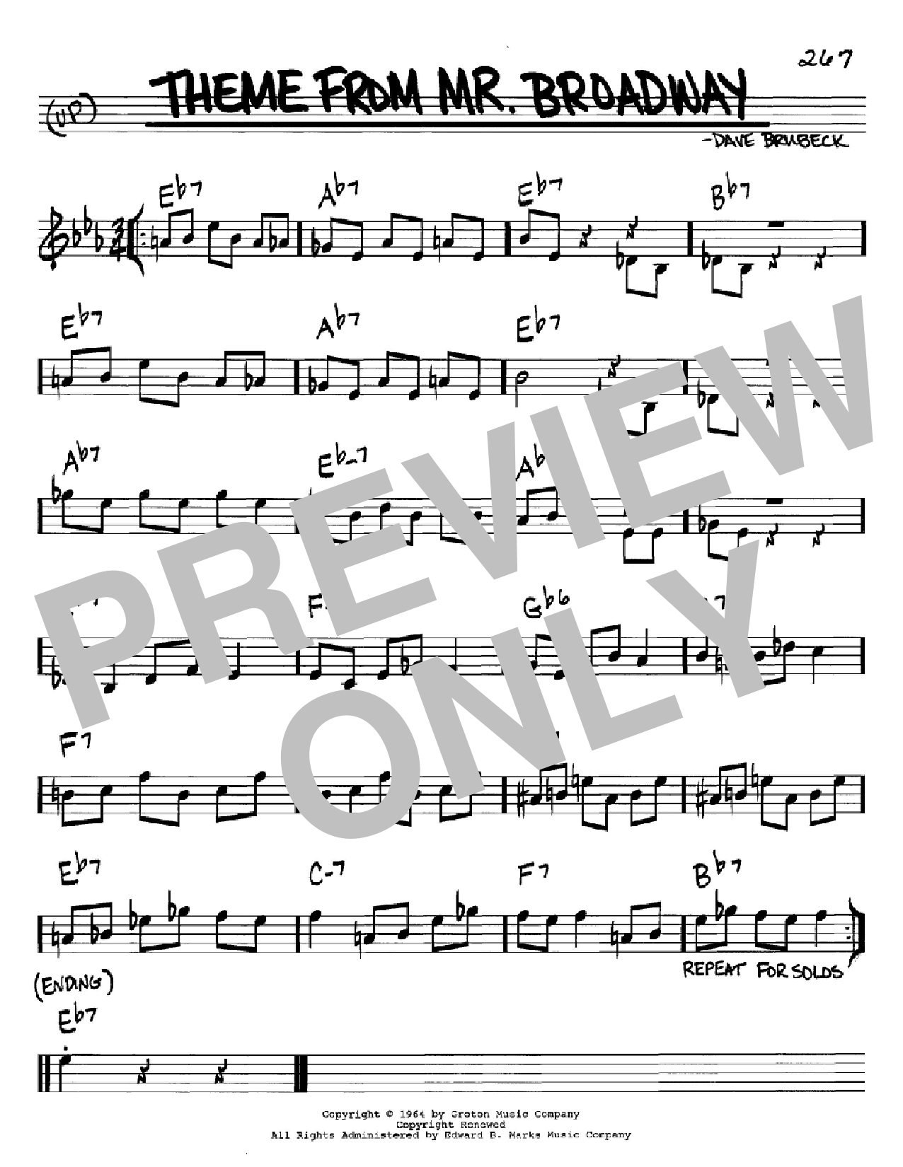 Download Dave Brubeck Theme From Mr. Broadway Sheet Music
