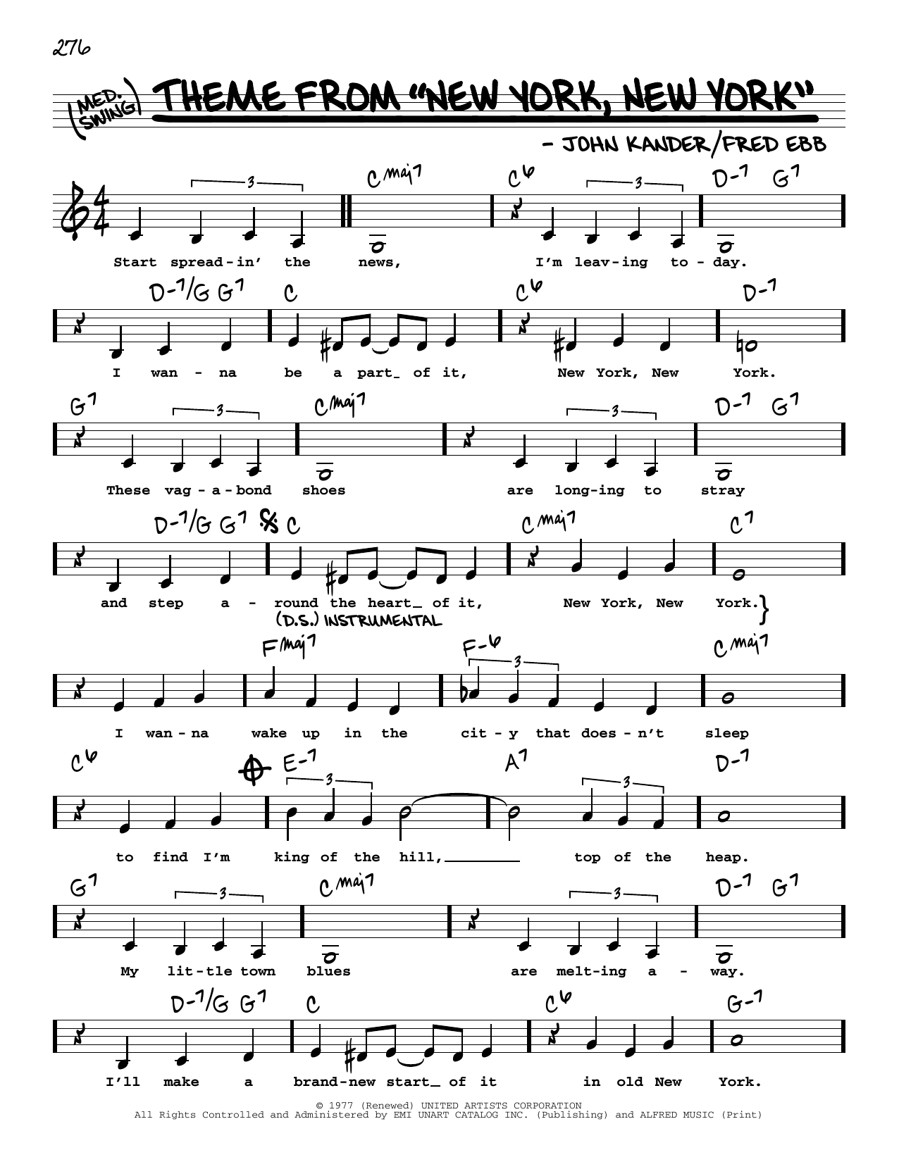 Download Frank Sinatra Theme from New York, New York (Low Voic Sheet Music