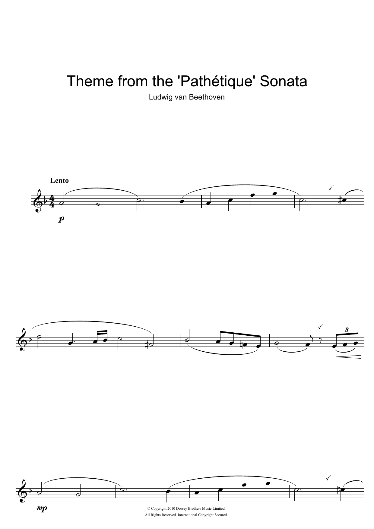 Download Ludwig van Beethoven Theme from Pathetique Sonata Sheet Music