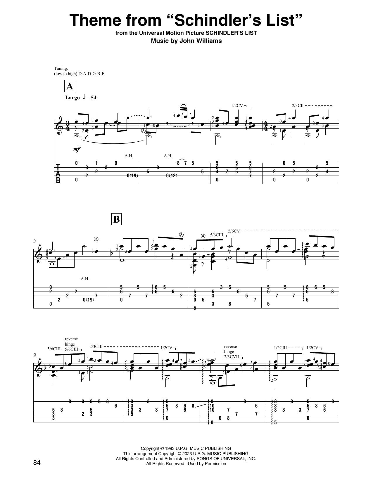 John Williams Theme from Schindler's List (arr. David Jaggs) sheet music notes printable PDF score