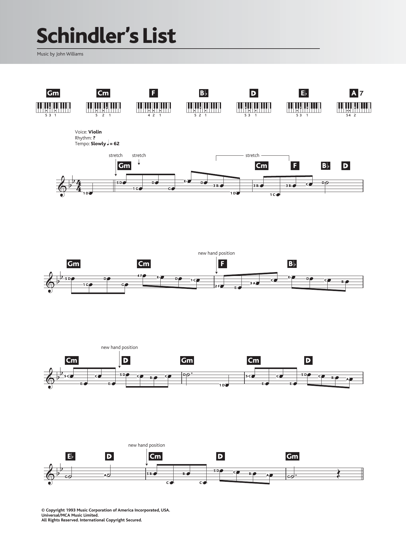Download John Williams Theme From Schindler's List Sheet Music