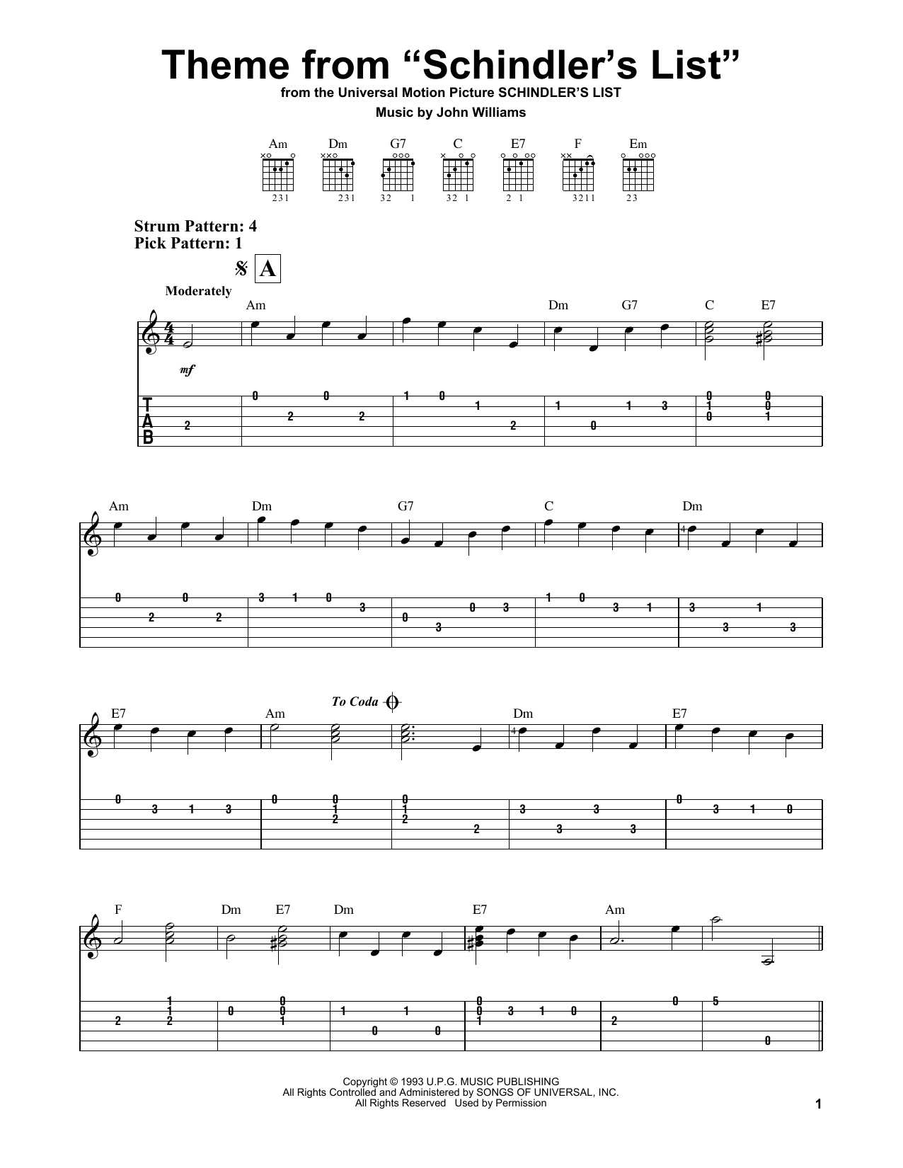Download John Williams Theme From Schindler's List Sheet Music