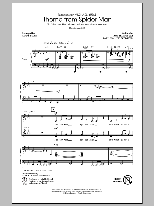 Download Michael Bublé Theme From Spider-Man (arr. Kirby Shaw) Sheet Music