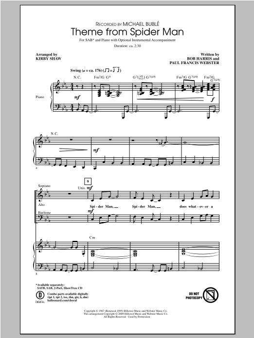Download Michael Bublé Theme From Spider-Man (arr. Kirby Shaw) Sheet Music