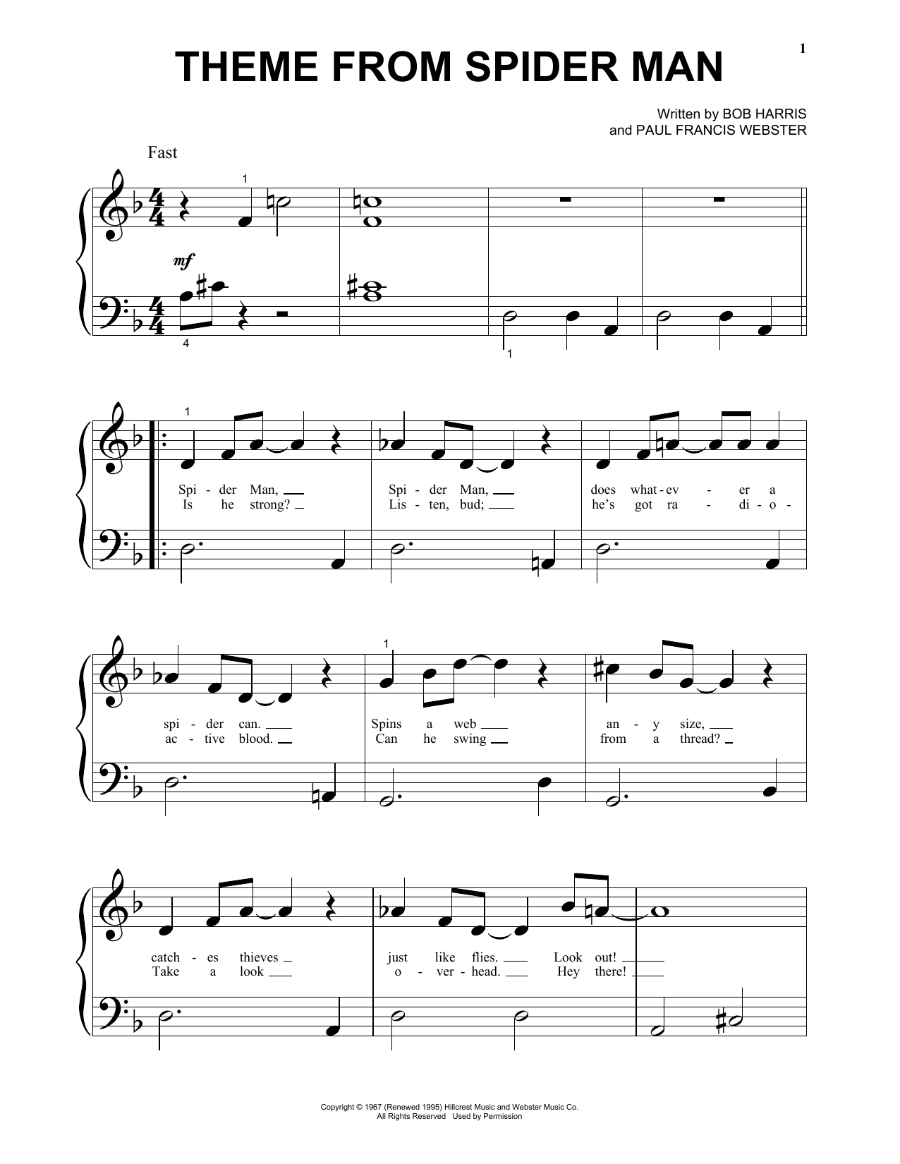Download Paul Francis Webster Theme From Spider-Man Sheet Music
