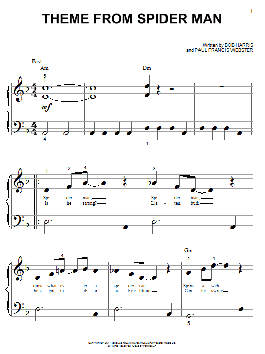 Download Paul Francis Webster Theme From Spider-Man Sheet Music